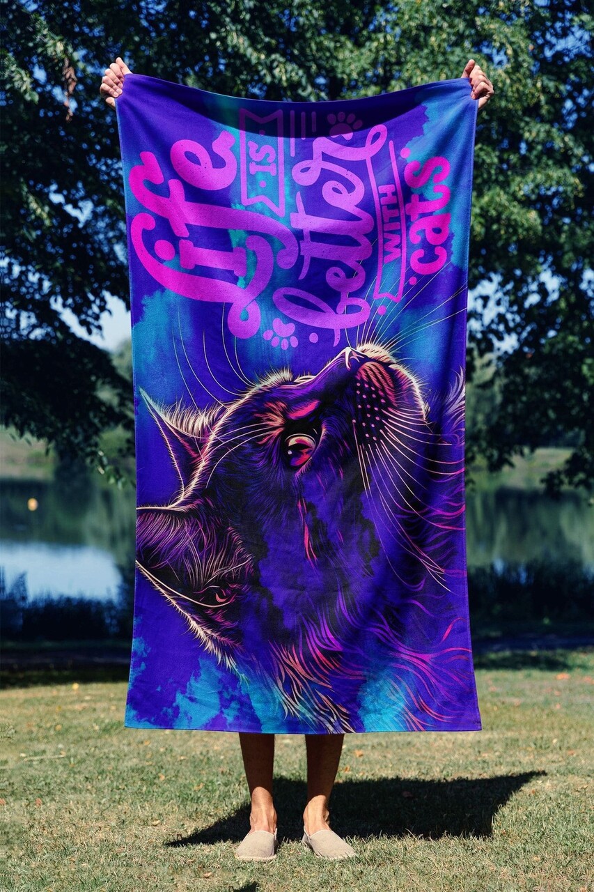 Prosop de plaja, L'essentiel Maison, Life With Cats 90, 90x150 cm, Multicolor - imagine 7